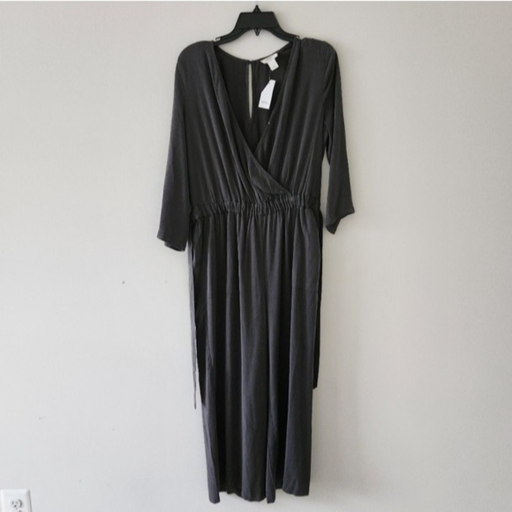 Loft Surplice Belted Waist Jumpsuit Charcoal Grey Womens Medium NWT NEW